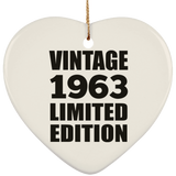 61st Birthday Vintage 1963 Limited Edition - Heart Ornament