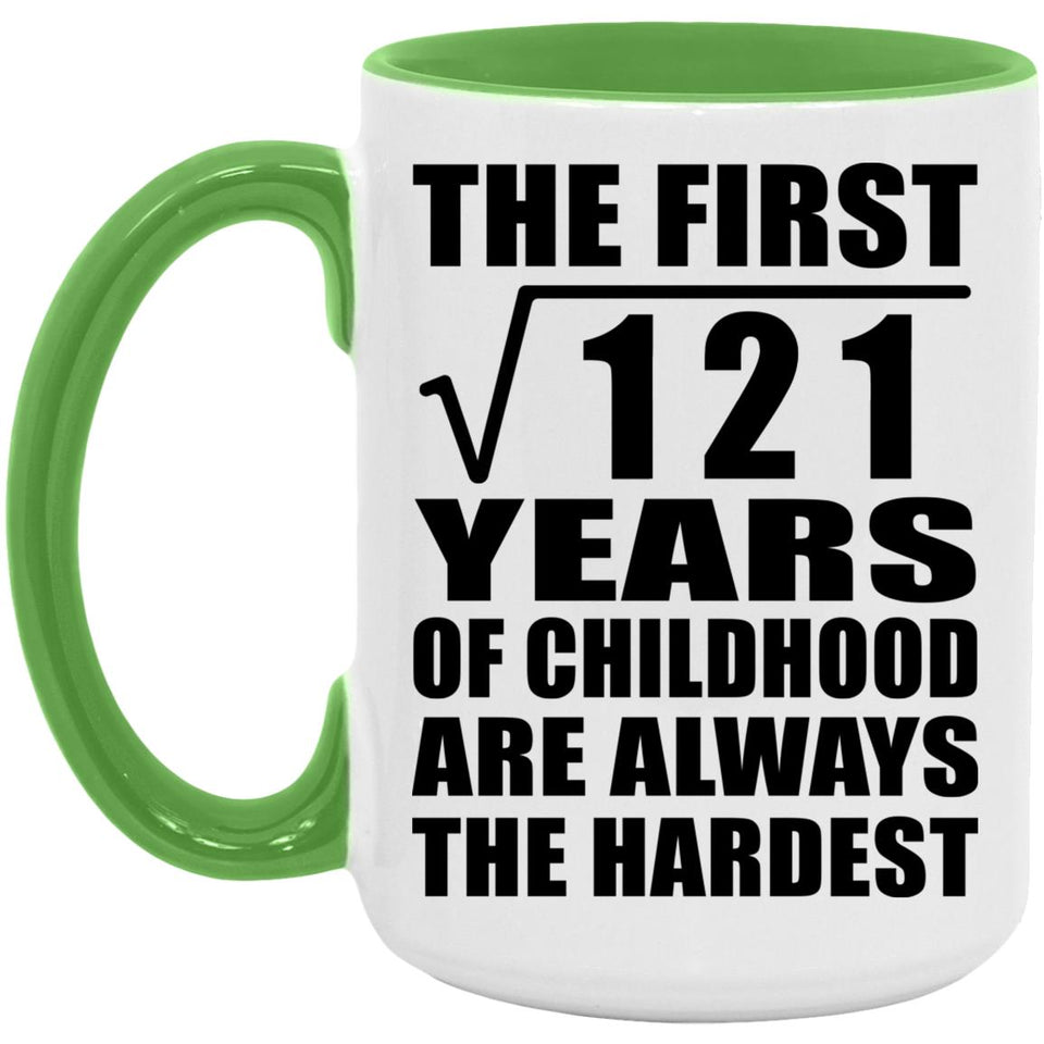 11th Birthday Square Root of 121 Years of Childhood - 15oz Accent Mug Green