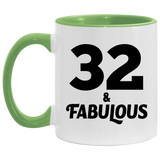 32nd Birthday 32 & Fabulous - 11oz Accent Mug Green