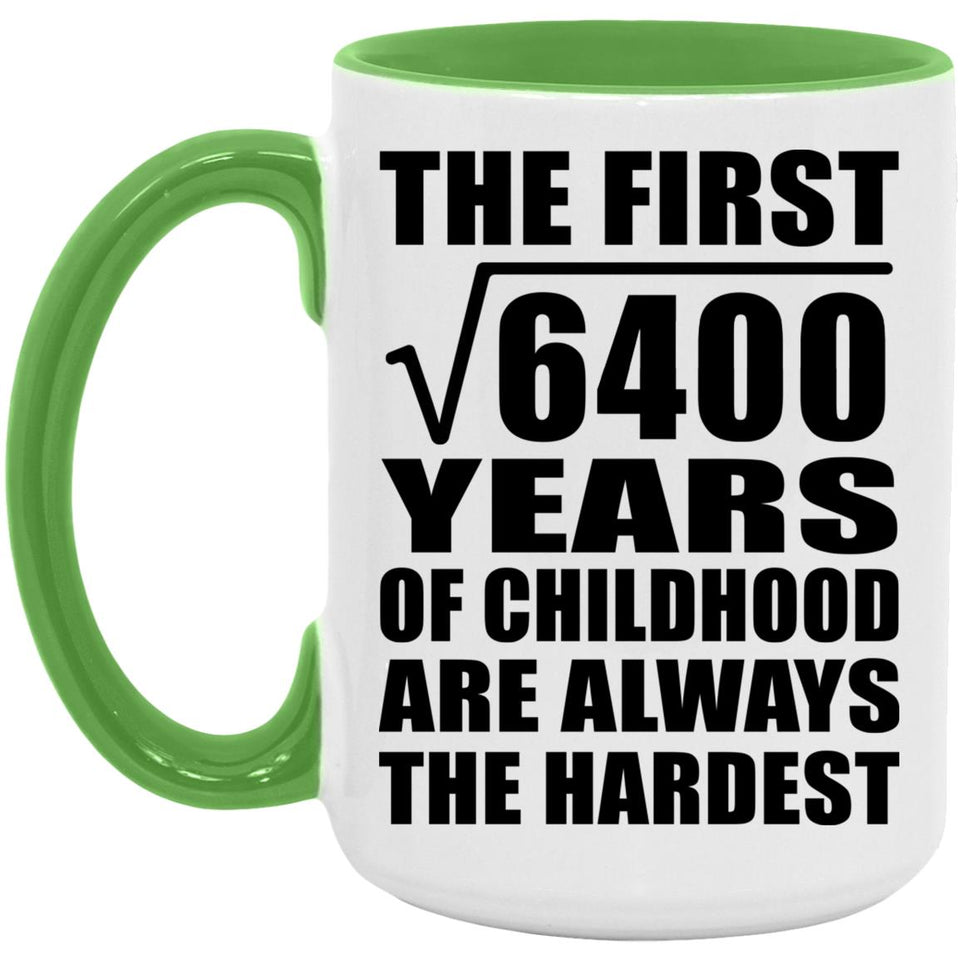 80th Birthday Square Root of 6400 Years of Childhood - 15oz Accent Mug Green