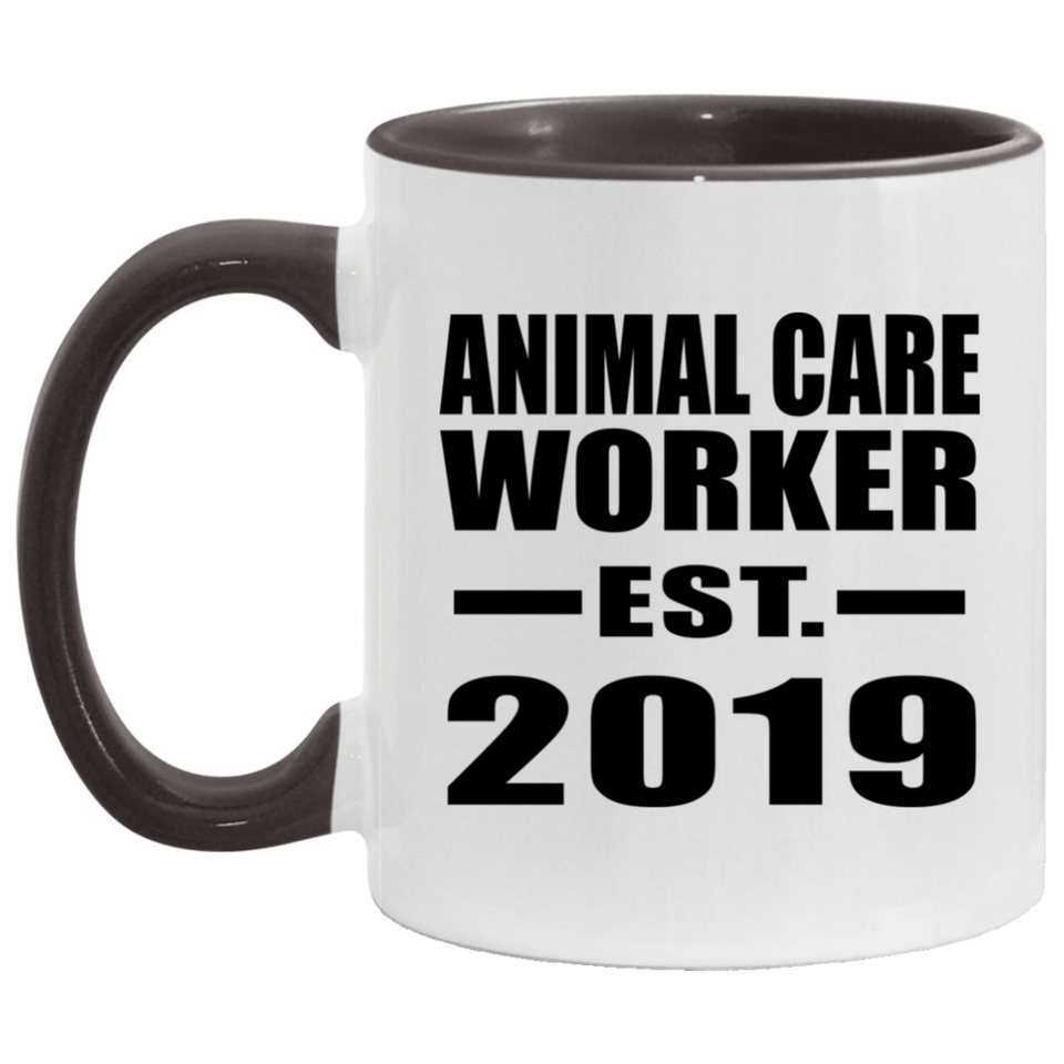 Animal Care Worker Established EST. 2019 - 11oz Accent Mug Black
