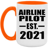 Airline Pilot Established EST. 2021 - 15oz Accent Mug Orange