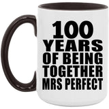 100th Anniversary 100 Years Of Being Mrs Perfect - 15oz Accent Mug Black