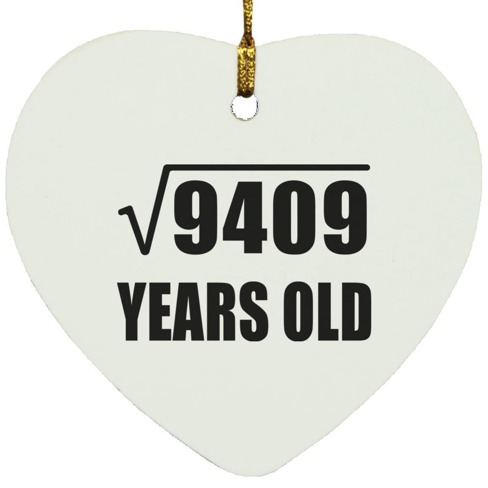 97th Birthday Square Root of 9409 Years Old - Heart Ornament