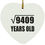 97th Birthday Square Root of 9409 Years Old - Heart Ornament