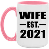 Wife Established EST. 2021 - 15oz Accent Mug Pink