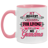 My Biggest Reason For Living Calls Me Grandma - 11oz Accent Mug Pink