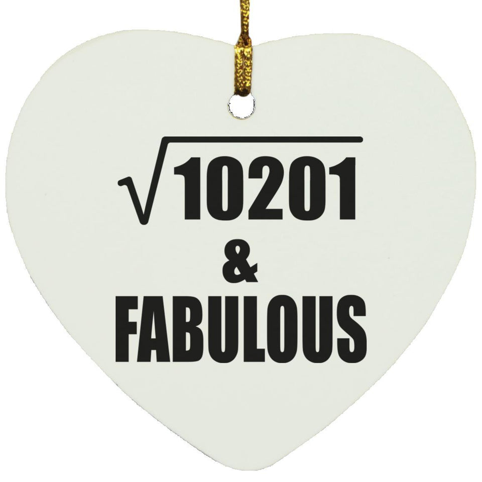 101st Birthday Square Root of 10201 & Fabulous - Heart Ornament