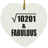 101st Birthday Square Root of 10201 & Fabulous - Heart Ornament
