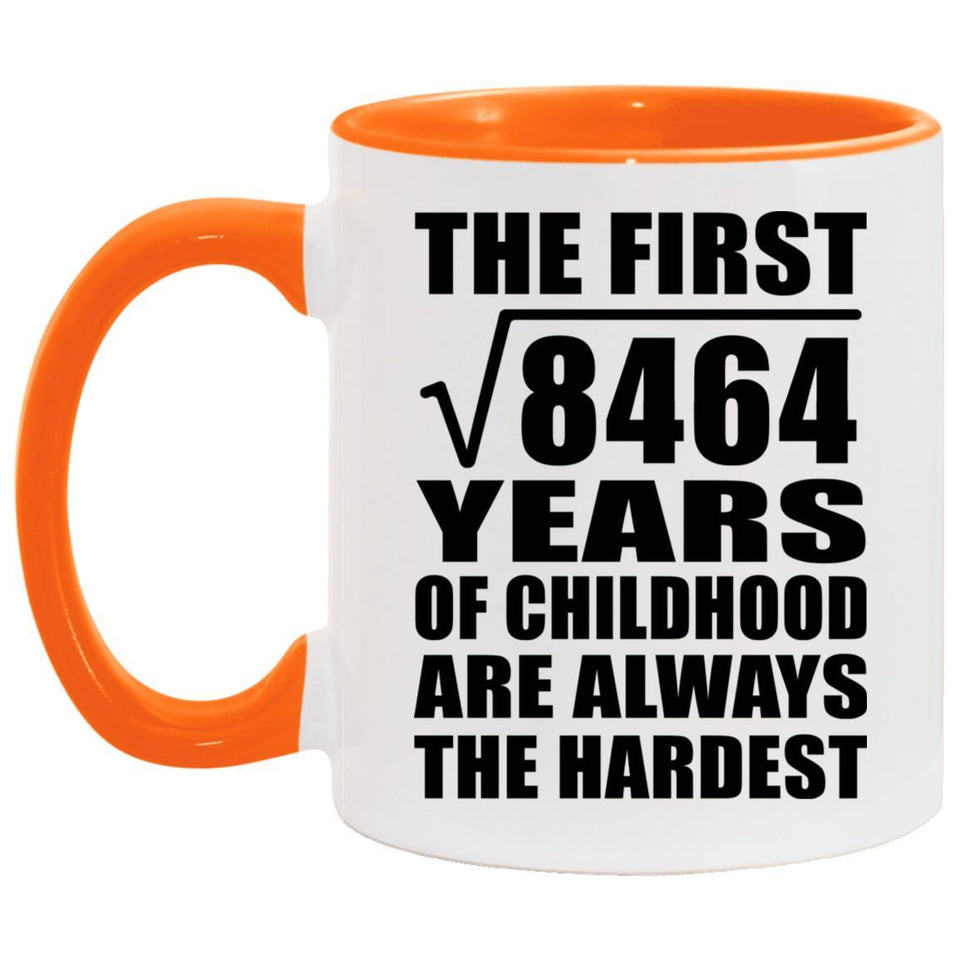 92nd Birthday Square Root of 8464 Years of Childhood - 11oz Accent Mug Orange