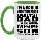 Proud Market Research Analyst Dad Of Awesome Son - 15oz Accent Mug Green