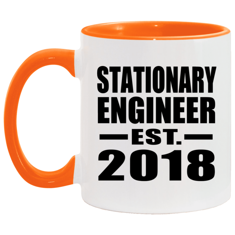Stationary Engineer Established EST. 2018 - 11oz Accent Mug Orange