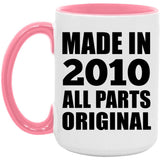 14th Birthday Made in 2010 All Parts Original - 15oz Accent Mug Pink