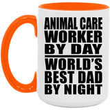 Animal Care Worker By Day World's Best Dad By Night - 15oz Accent Mug Orange