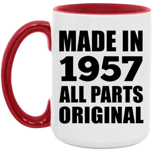 67th Birthday Made in 1957 All Parts Original - 15oz Accent Mug Red