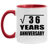 6th Anniversary Square Root of 36 Years Anniversary - 11oz Accent Mug Red