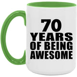 70th Birthday 70 Years Of Being Awesome - 15oz Accent Mug Green