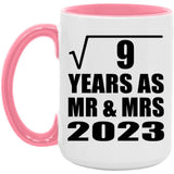 3rd Anniversary Square Root of 9 Years As Mr & Mrs 2023 - 15oz Accent Mug Pink