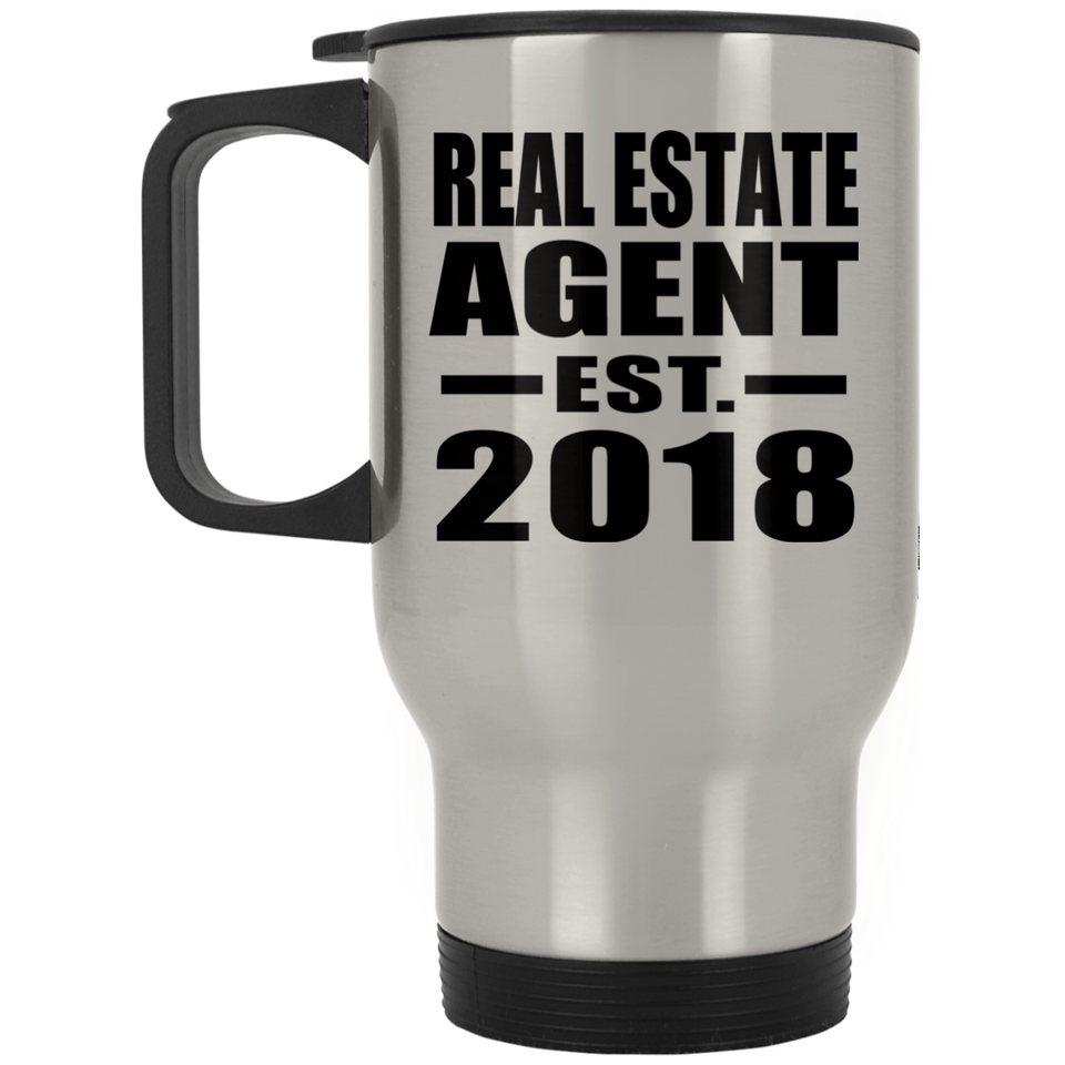 Real Estate Agent Established EST. 2018 - Silver Travel Mug