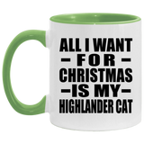 All I Want For Christmas Is My Highlander Cat - 11oz Accent Mug Green