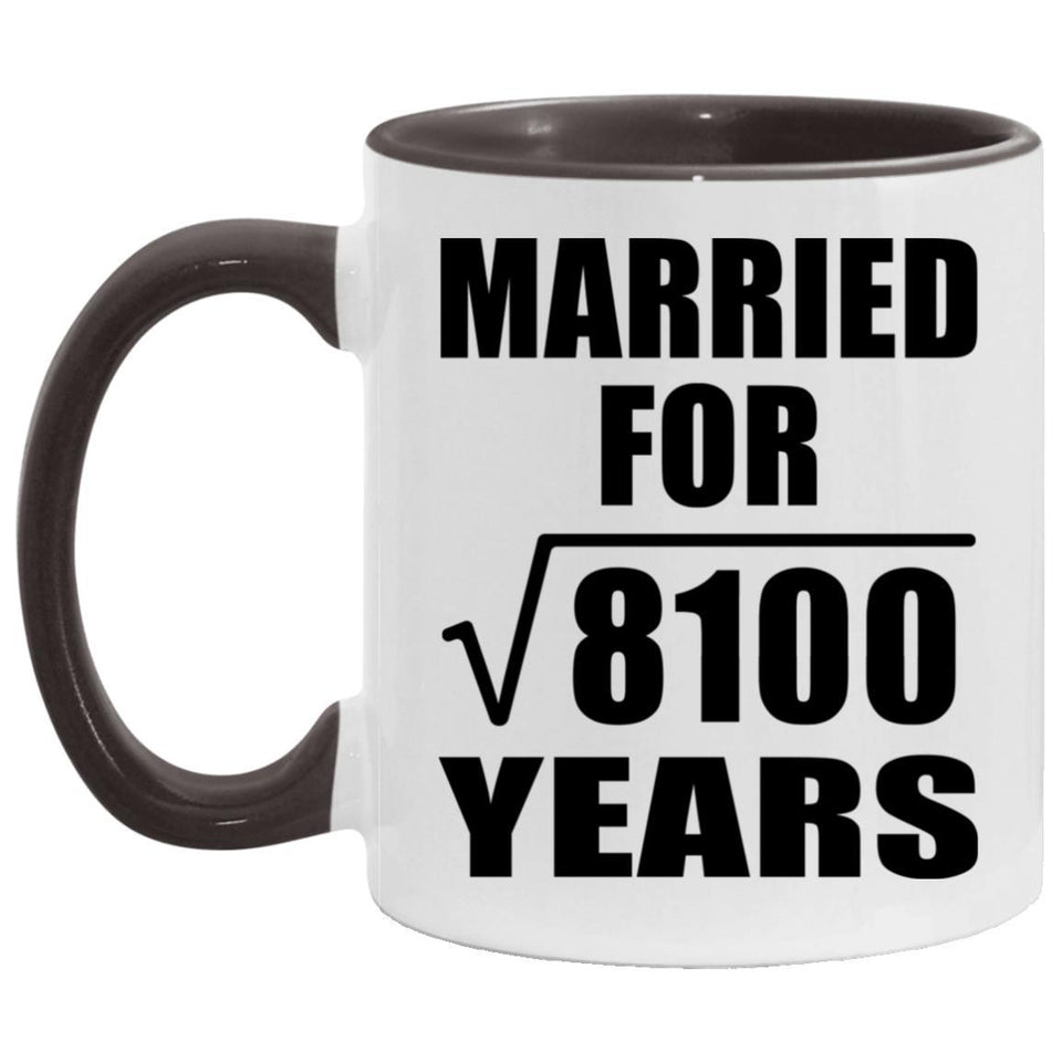 90th Anniversary Married For Square Root of 8100 Years - 11oz Accent Mug Black