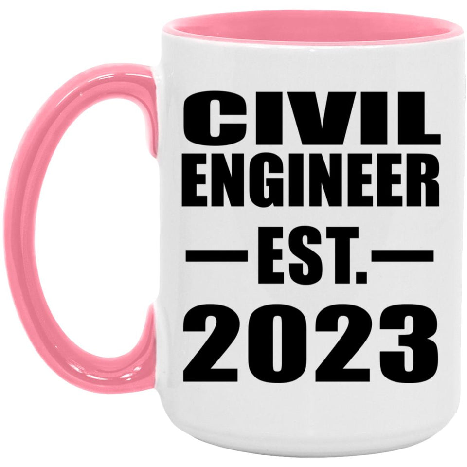 Civil Engineer Established EST. 2023 - 15oz Accent Mug Pink