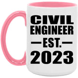 Civil Engineer Established EST. 2023 - 15oz Accent Mug Pink