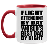 Flight Attendant By Day World's Best Dad By Night - 11oz Accent Mug Red
