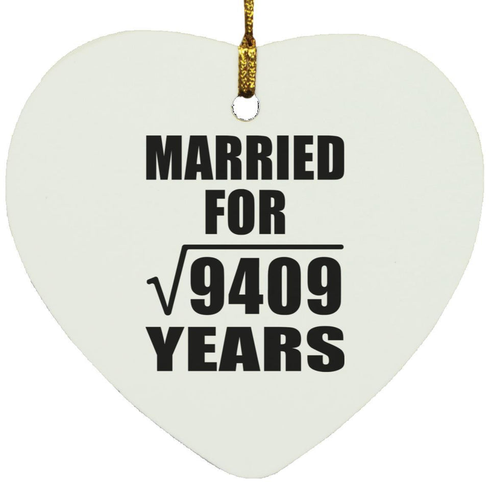 97th Anniversary Married For Square Root of 9409 Years - Heart Ornament
