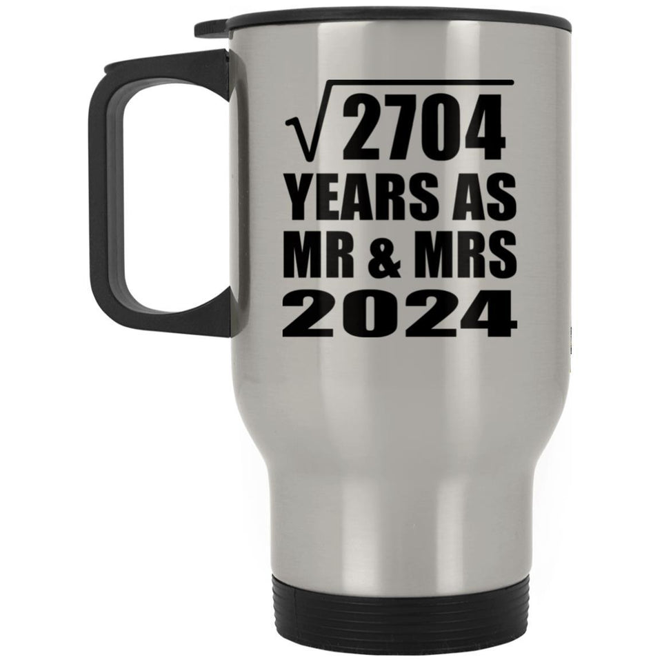 52nd Anniversary Square Root of 2704 Years As Mr & Mrs 2024 - Silver Travel Mug