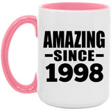 26th Birthday Amazing Since 1998 - 15oz Accent Mug Pink