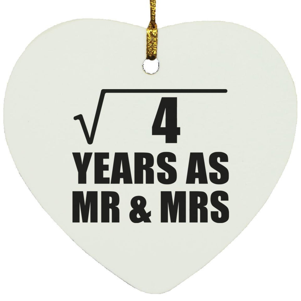 2nd Anniversary Square Root of 4 Years As Mr & Mrs - Heart Ornament