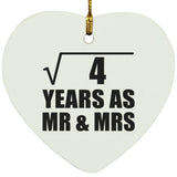 2nd Anniversary Square Root of 4 Years As Mr & Mrs - Heart Ornament