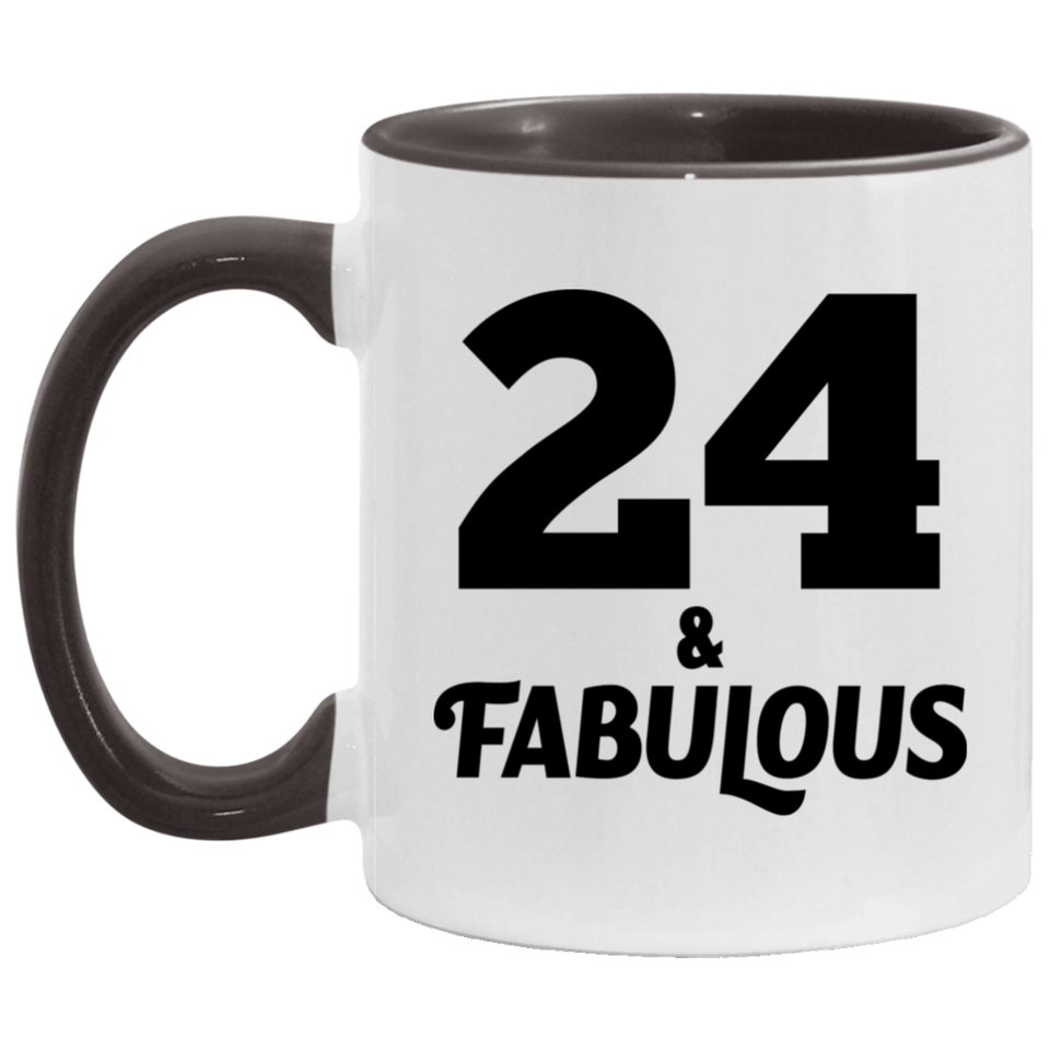 24th Birthday 24 & Fabulous - 11oz Accent Mug Black