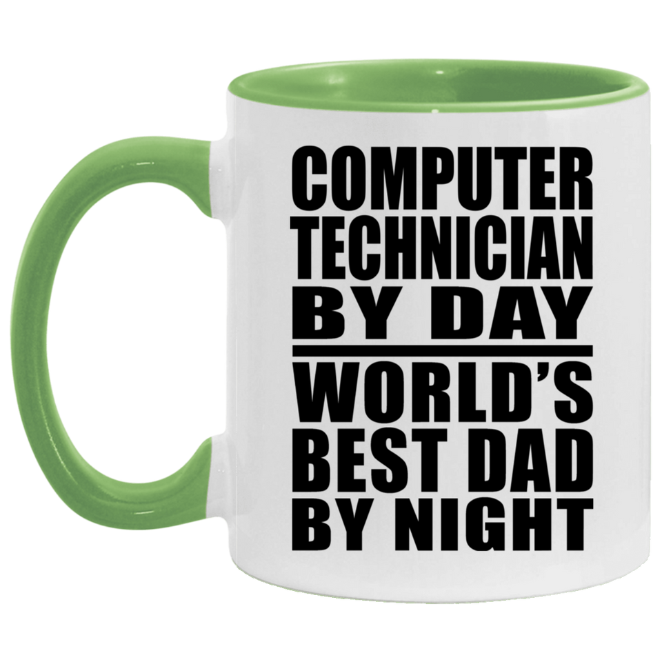 Computer Technician By Day World's Best Dad By Night - 11oz Accent Mug Green