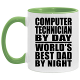 Computer Technician By Day World's Best Dad By Night - 11oz Accent Mug Green