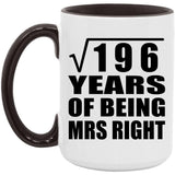 14th Anniversary Square Root of 196 Years of Being Mrs Right - 15oz Accent Mug Black