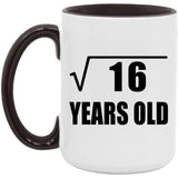 4th Birthday Square Root of 16 Years Old - 15oz Accent Mug Black