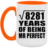 91st Anniversary Square Root of 8281 Years of Mr Perfect - 15oz Accent Mug Orange