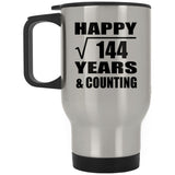 Happy 12th Anniversary Square Root of 144 Years & Counting - Silver Travel Mug