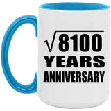 90th Anniversary Square Root of 8100 Years Anniversary - 15oz Accent Mug Blue