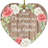 First Christmas As an Amazing Step Father 2024 - Heart Ornament B