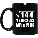 12th Anniversary Square Root of 144 Years As Mr & Mrs - 11oz Coffee Mug Black