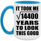 120th Birthday Took Square Root of 14400 Years To Look Good - 15oz Accent Mug Blue