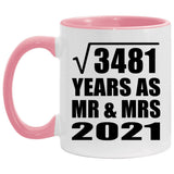59th Anniversary Square Root of 3481 Years As Mr & Mrs 2021 - 11oz Accent Mug Pink