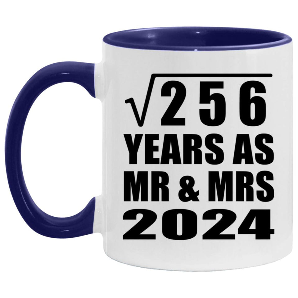 16th Anniversary Square Root of 256 Years As Mr & Mrs 2024 - 11oz Accent Mug Purple