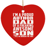 Proud Author Dad Of Awesome Son - Heart Ornament