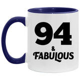 94th Birthday 94 & Fabulous - 11oz Accent Mug Purple
