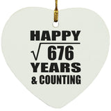 Happy 26th Anniversary Square Root of 676 Years & Counting - Heart Ornament