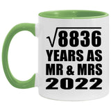 94th Anniversary Square Root of 8836 Years As Mr & Mrs 2022 - 11oz Accent Mug Green